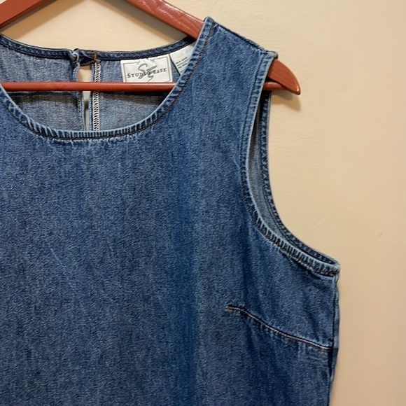 Studio Ease Denim Dress Sleeveless Blue Jean Maxi Ribbon Trim Women’s 16W - Picture 3 of 10